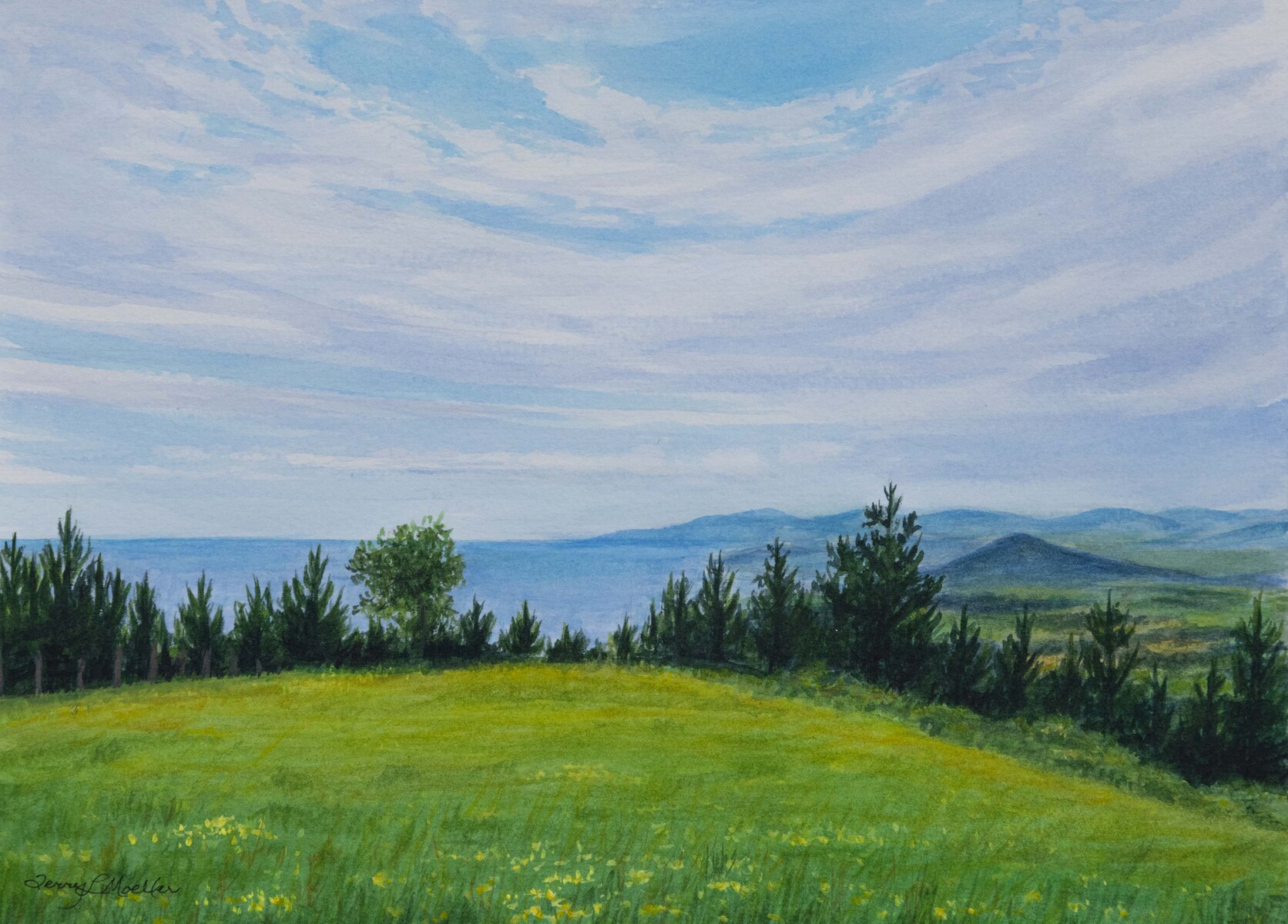 "Meadow by the Sea, Spain"     8.25" X 11.25" on 9" X 12" watercolor paper