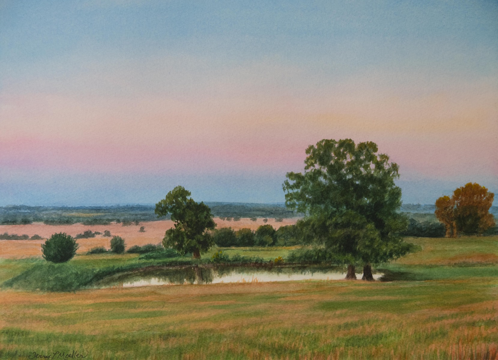 "Oklahoma Meadow After Sunset"  11.5" X 14.5"   watercolor on 300 lb. watercolor paper
