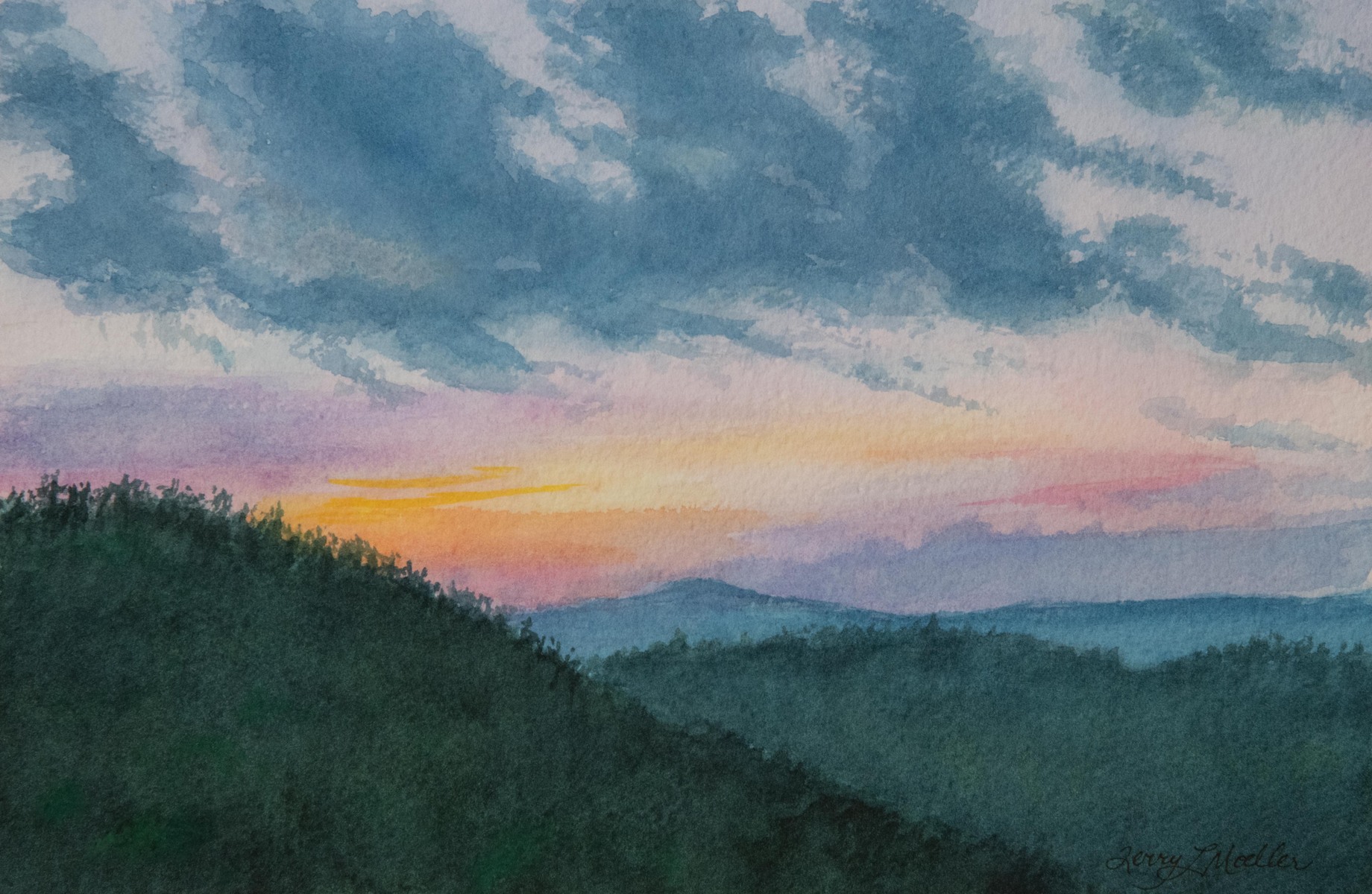 "Sunset in Saluda, NC"  7" X 10.5" watercolor on 140 lb. cold press watercolor paper