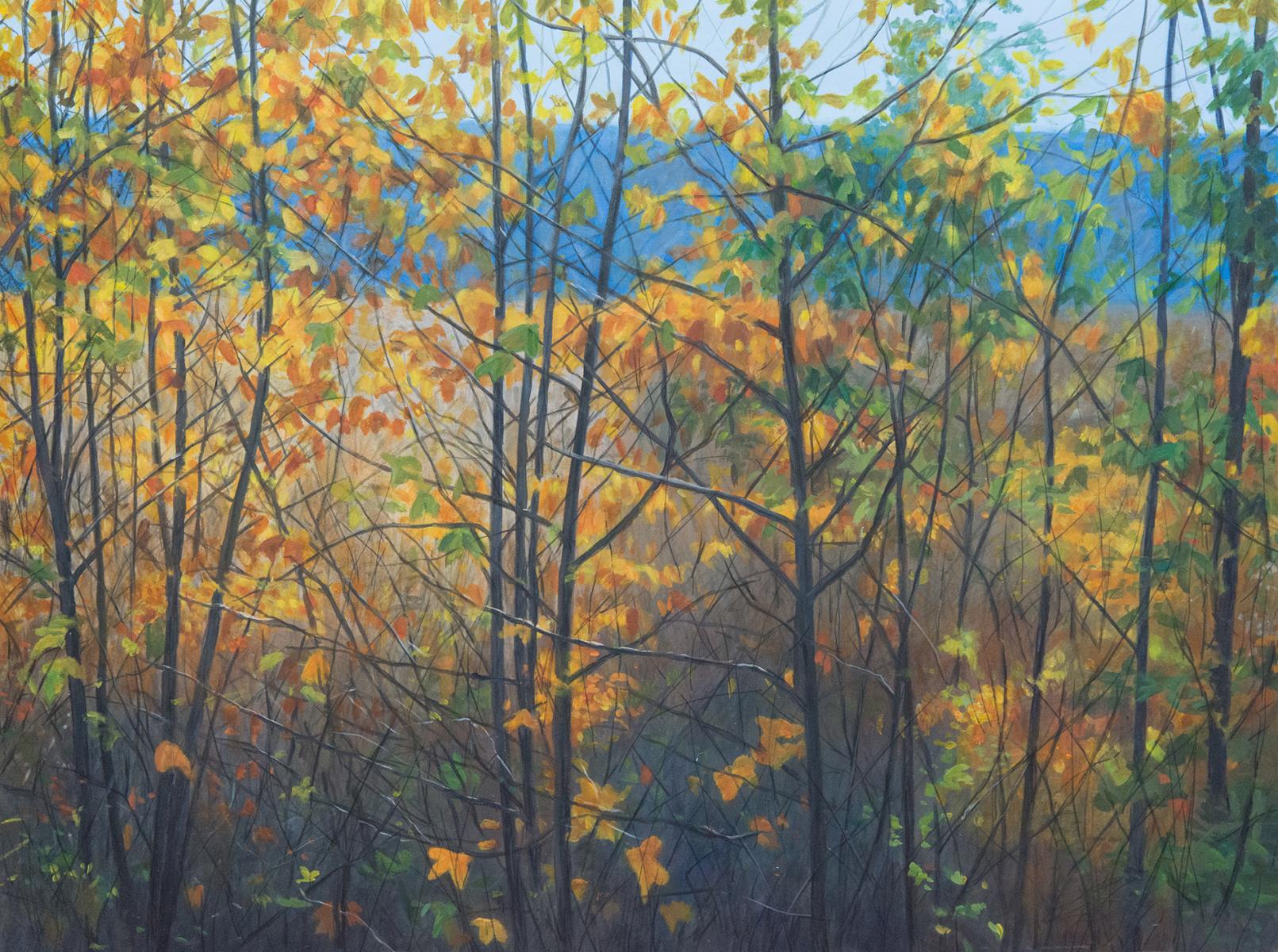 "Tangle of Branges in Amber"  1" X 20"  oil on panel