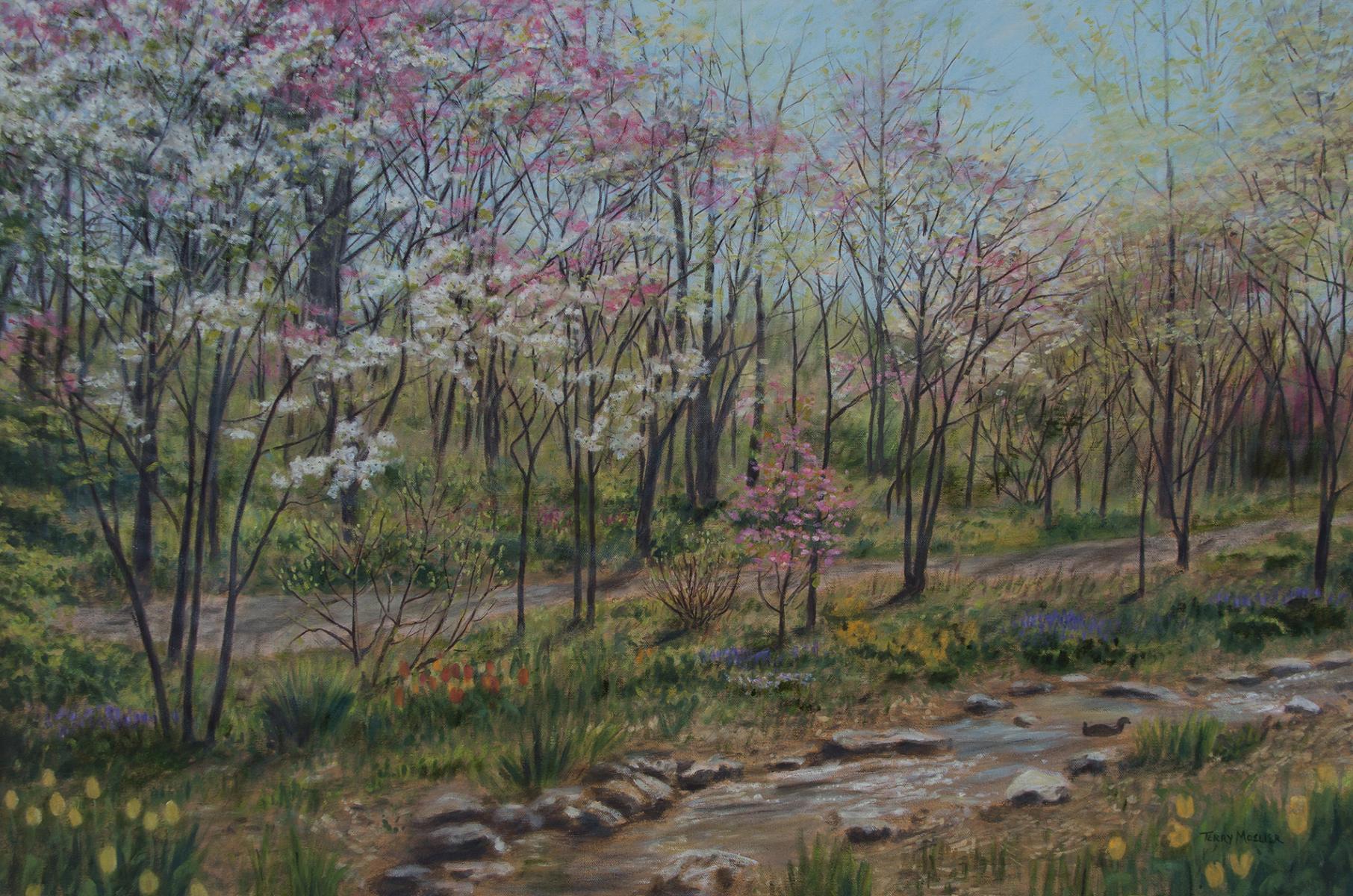 Stream through the Dogwoods"  24" X 36"  oil on canvas