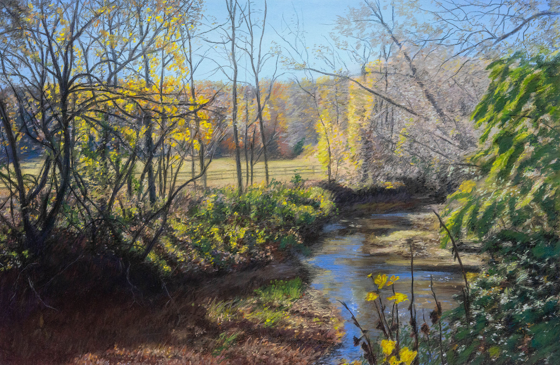 "Blue Reflections"    18" X 28"    pastel on sanded paper