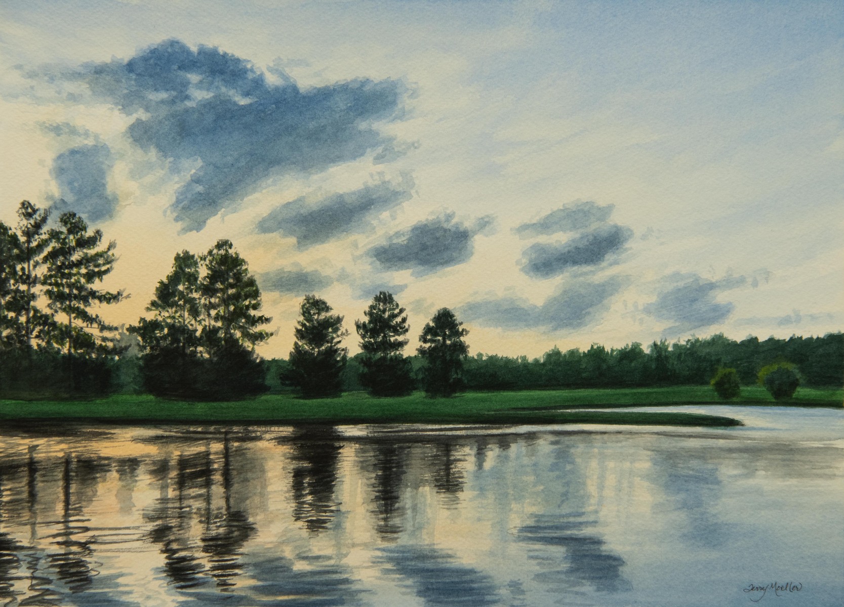 "A Georgia Evening at the Pond"  10.5" X 14"  watercolor on 300 lb. watercolor paper