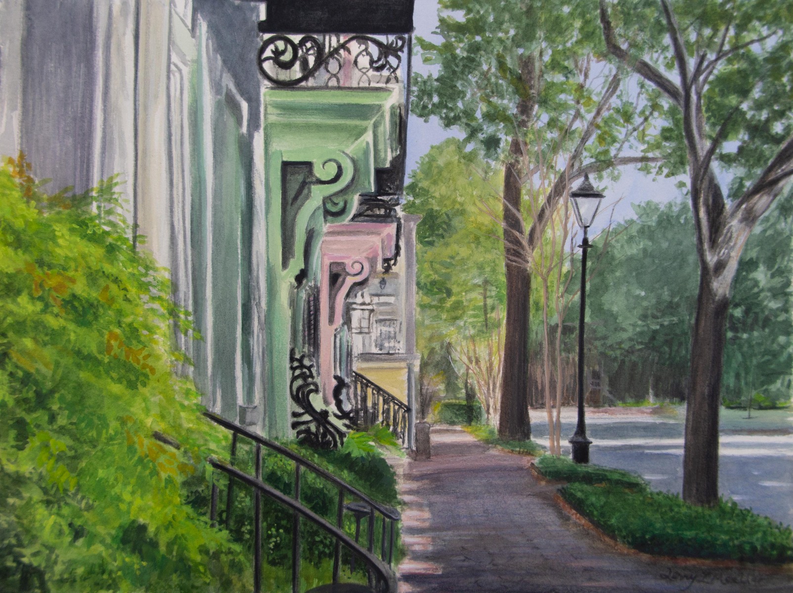 Afternoon Shadows, Savannah, GA"     11" X 15"     watercolor and gouache on 300 lb. watercolor paper