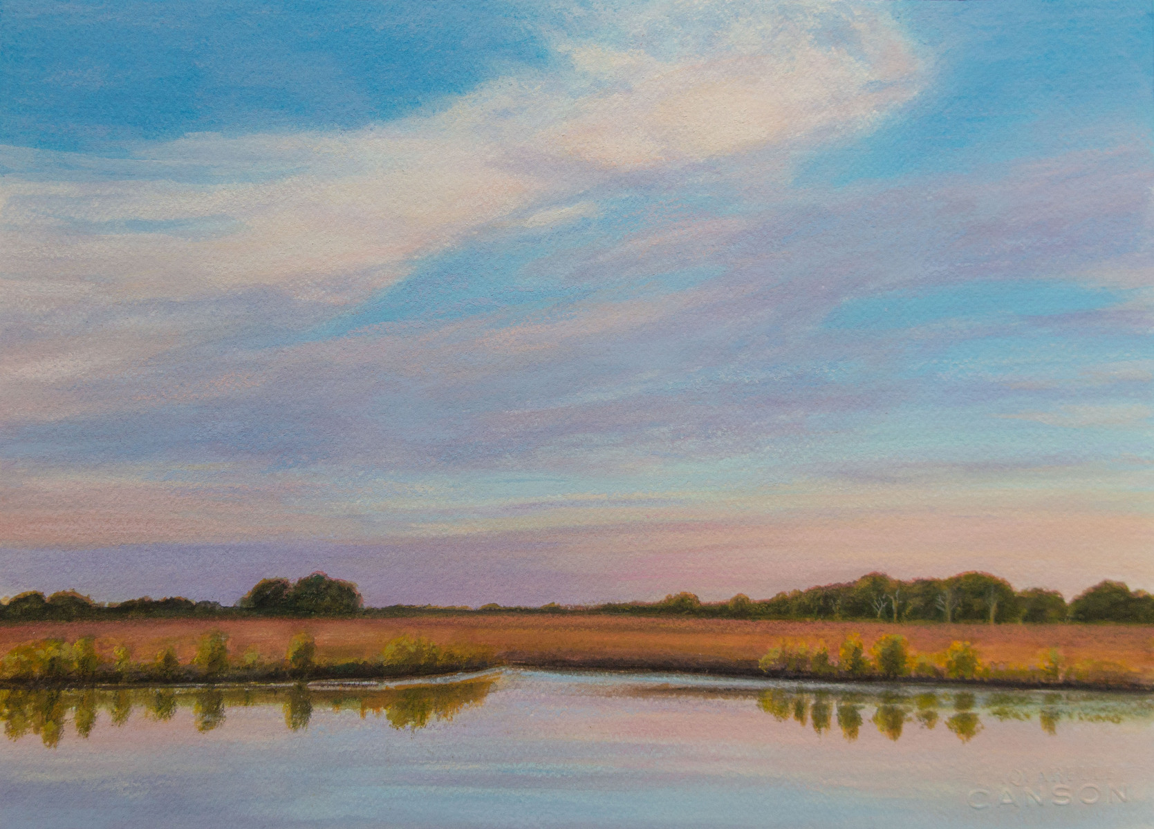 "Eastern View at Sunset, Homosassa, FL"    10" X 14"    watercolor and pastel on 300 lb. watercolor paper