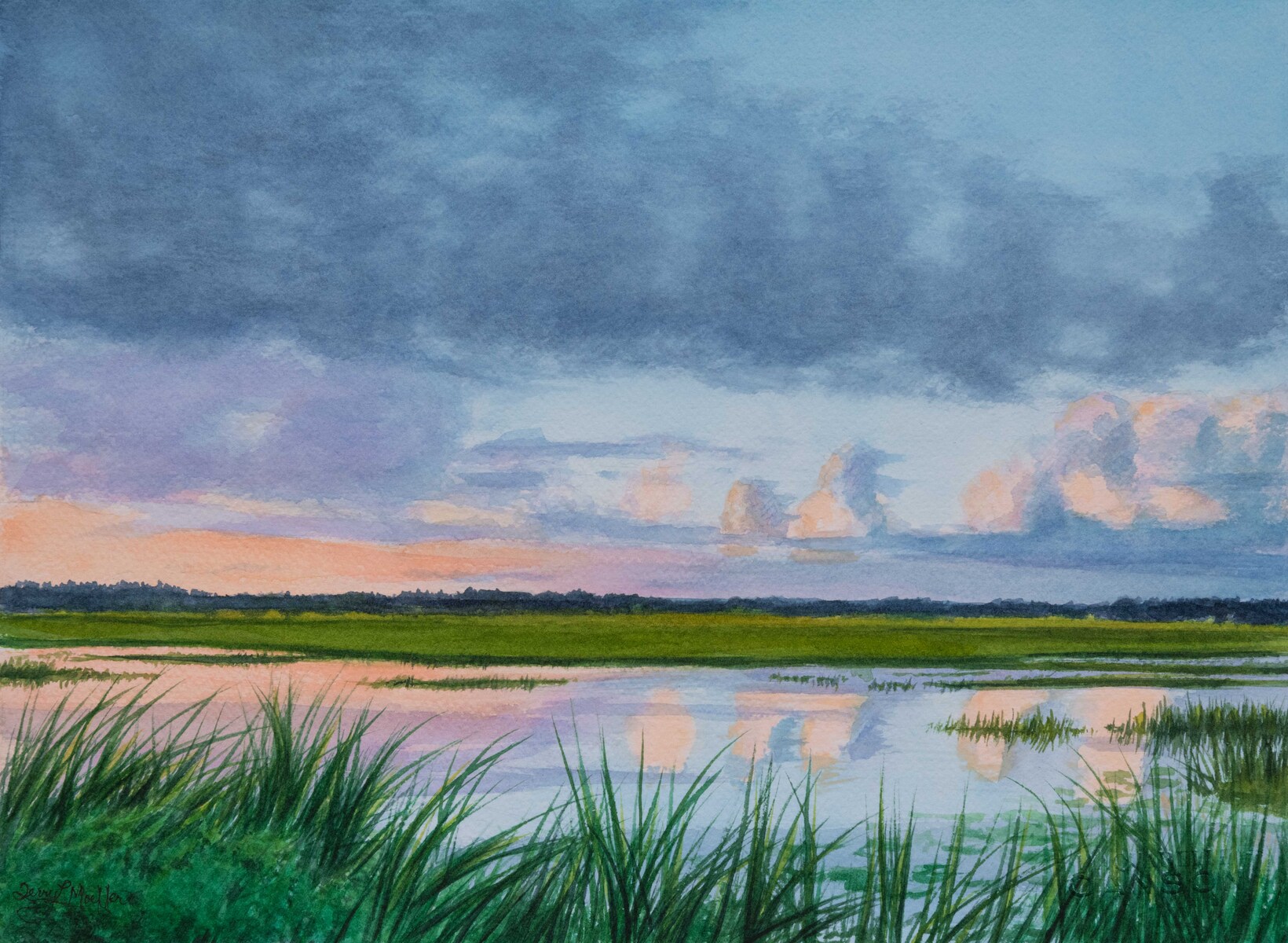 "Evening Clouds Over the Marsh"     10.5" X 14.5"     watercolor on 300 lb. watercolor paper